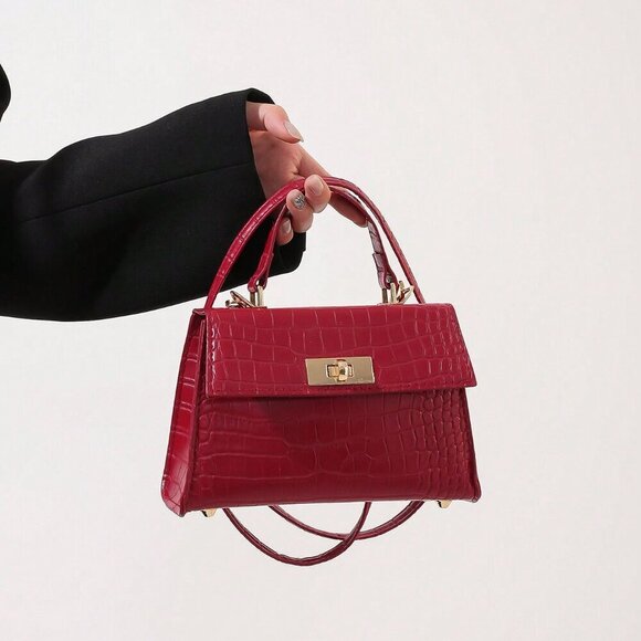 Burgundy Casual Women's Mini Metallic Alligator Pattern Crossbody Handbag - Picture 4 of 10